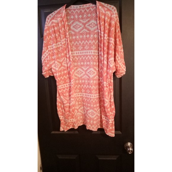 womens size large Open Front Cardigan Aztec Peachy Coral  Eclectic Light - Picture 2 of 15